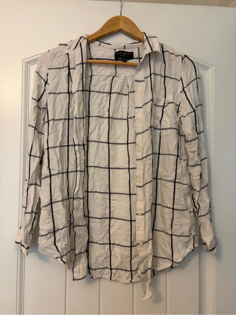 Banana Republic White Shirt with Black Windowpane Grid